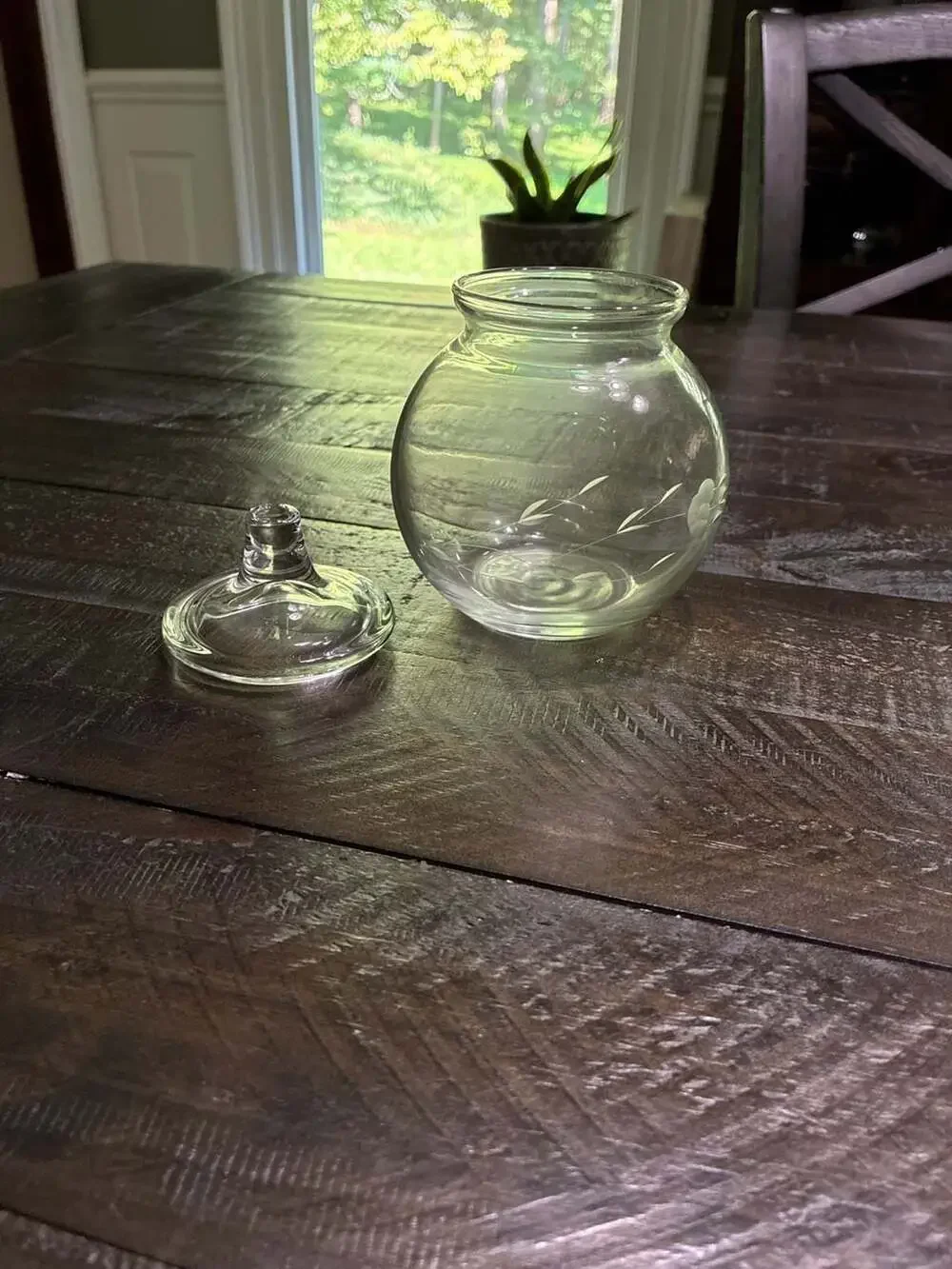 Princess House Heritage Etched Glass Vanity Cotton Ball Jar with Lid